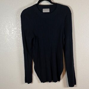 Modern Citizen Navy Ribbed Crew Sweater High Split Sides Size XL